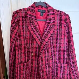 Rachel Zoe Hot Pink and Black Plaid Tweed Double-Breasted Blazer